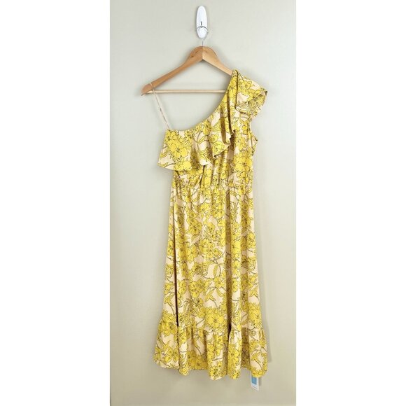 Cupshe NWT Stevie Yellow‎ Floral One Shoulder Midi Dress Sz M - Picture 1 of 8